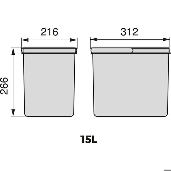 Emuca Recycling Bin Recycling Kit för kökslådor Återvinningshöjd 266 mm, 2x15 liter, antracitgrå plast