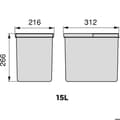 Miniatyrbild 3 av 5: Emuca Recycling Bin Recycling Kit för kökslådor Återvinningshöjd 266 mm, 2x15 liter, antracitgrå plast