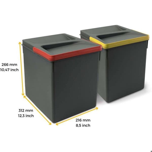 Emuca Recycling Bin Recycling Kit för kökslådor Återvinningshöjd 266 mm, 2x15 liter, antracitgrå plast