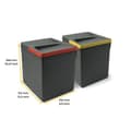 Miniatyrbild 5 av 5: Emuca Recycling Bin Recycling Kit för kökslådor Återvinningshöjd 266 mm, 2x15 liter, antracitgrå plast