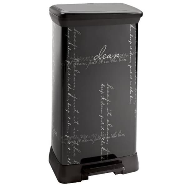 210974 Kalligrafi Dekor Rektangulär Pedal Bin Polypropen Svart Metall 39 X 29 X 72 Cm 6257