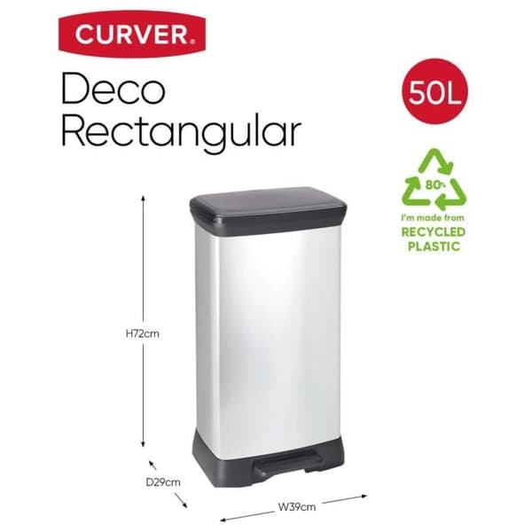 Curver Deco pedalbehållare 50 L Silver 240643