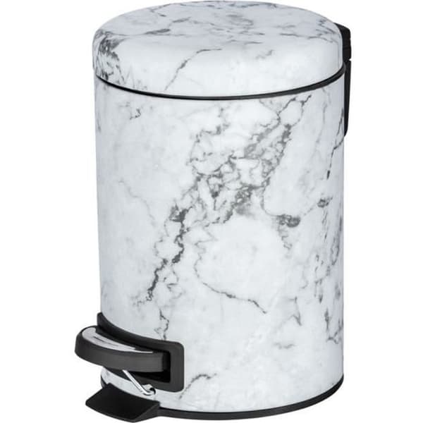 WENKO Mini Badrumsbehållare Onyx, pedalbehållare, 3L kapacitet, "marmor"-effekt stål, 17x25x22,5 cm, grå