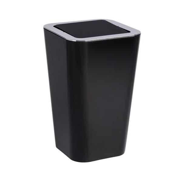 WENKO Badrumskärl, Papperskorgen med svänglock, Godis, Plast, 6L, 18x28,5x18 cm, Svart