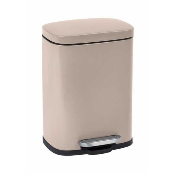 WENKO Leno Design Pedal Bin med "Easy Close" Fallbroms, Liten Badrum Bin 5L Kapacitet, Rostfritt stål, Taupe