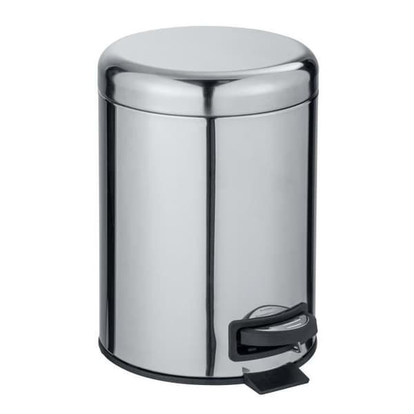 WENKO Leman pedalbehållare, liten badrumsbehållare, 5L kapacitet, stål, 21x24x28 cm, blank