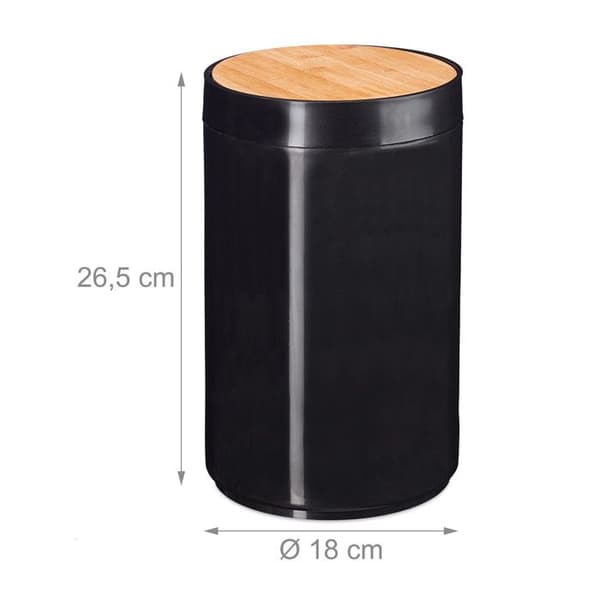 Relaxdays badkar 5l, svänglock i bambu, modern, plast, 5,5 L, H x D 26,5 x 18 cm, svart