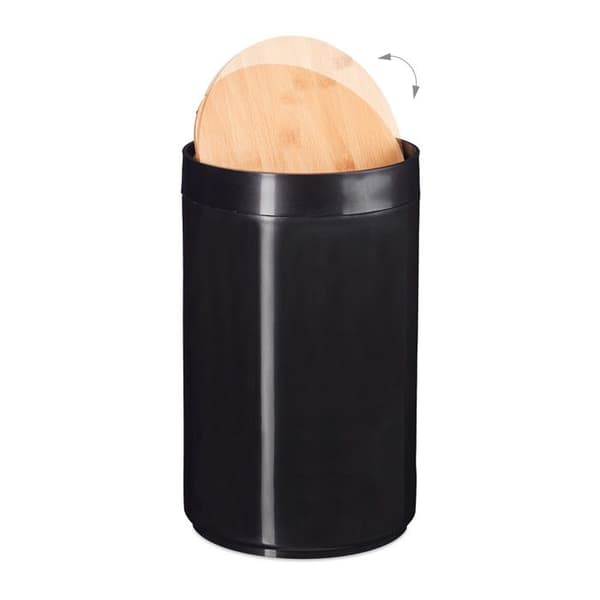 Relaxdays badkar 5l, svänglock i bambu, modern, plast, 5,5 L, H x D 26,5 x 18 cm, svart