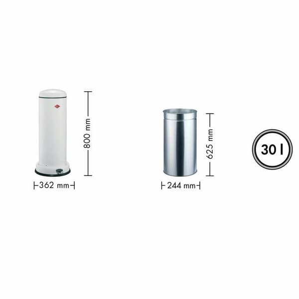 Papperskorgen - korg - påshållare Wesco - 134 731-77 - Big Baseboy Papperskorgen med stötdämpare Rostfritt stål Grafit 30 l