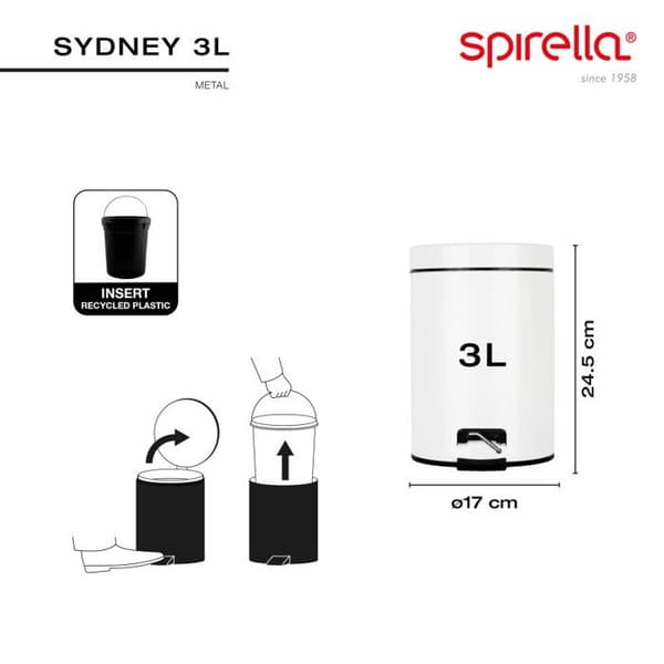 Spirella Pedal Bin Metall SYDNEY 3L Vit
