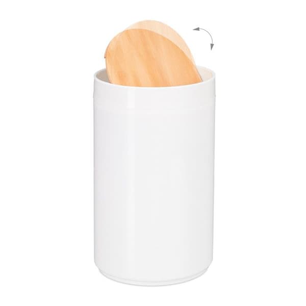Relaxdays papperskorg badrum 5l, svängande lock i bambu, modern, plast, 5,5 L, H x D 26,5 x 18 cm, vit