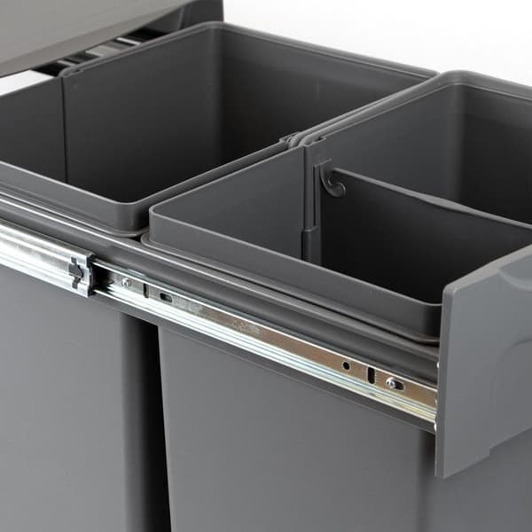 -Emuca återvinningsbehållare med nedre montering och manuell utdragning för köksdelar Recycle, 2x20 liter, Grå plast