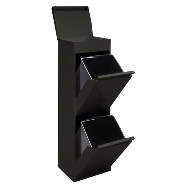 Arregui Top CR226-B Stålåtervinningskärl, selektiv sorteringsbehållare, 2 hinkar, multifunktionsfack, 2x17L (34L) svart