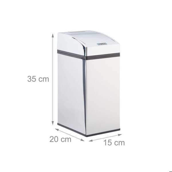Relaxdays Sensor Papperskorg i Rostfritt Stål, Automatisk Lock, Hink, hygienisk, 7L, batteridriven, olika storlekar, silver.