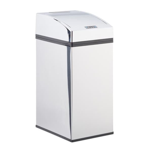 Relaxdays Sensor Papperskorg i Rostfritt Stål, Automatisk Lock, Hink, hygienisk, 7L, batteridriven, olika storlekar, silver.