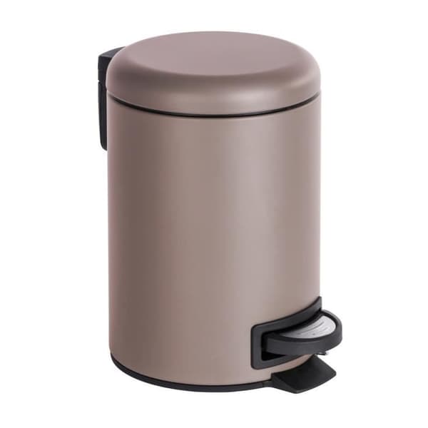 WENKO Leman Pedal Bin, Liten Badrum Bin, 3L Kapacitet, Matt stål, 17x25x22,5 cm, Taupe