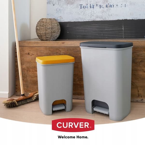 Soptunna Curver 20L Gul-Grå med Lock och Pedal, Robust och Elegant