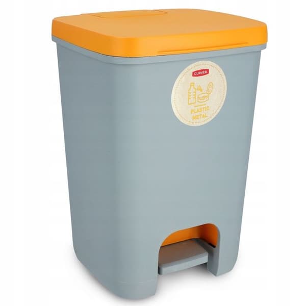 Soptunna Curver 20L Gul-Grå med Lock och Pedal, Robust och Elegant