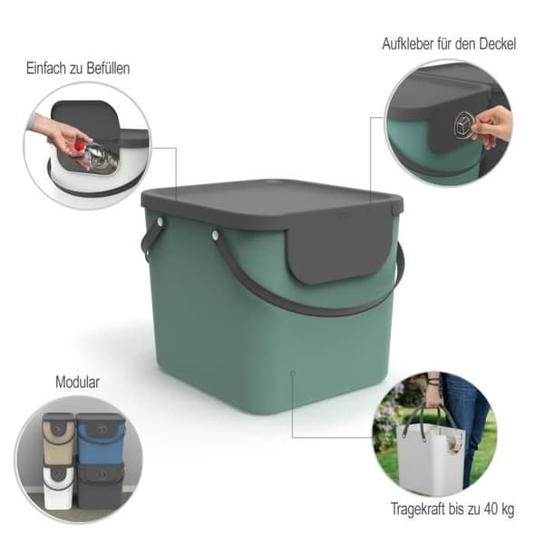 Rotho Albula Sopsorteringssystem 40l för kök, Plast (PP) BPA-fri, mörkgrön/antracit, 40l (39,8 x 35,8)