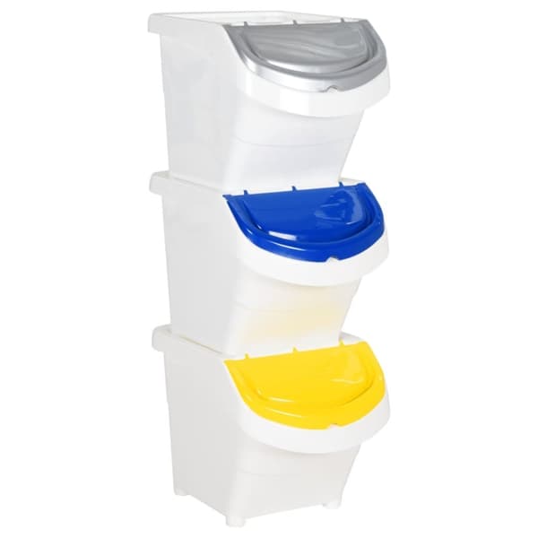 Stapelbara soptunnor med lock 3 st vit PP 78 L