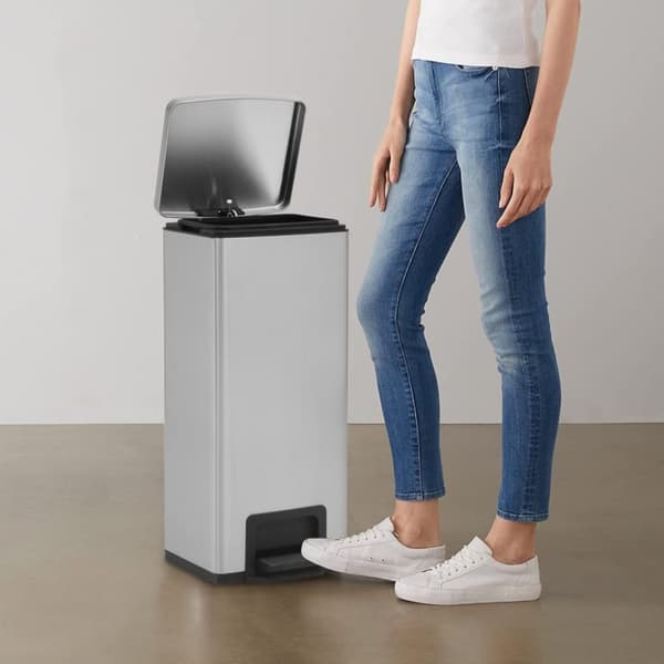 Soptunna med pedal anti-fingeravtryck 30L silver rostfritt stål