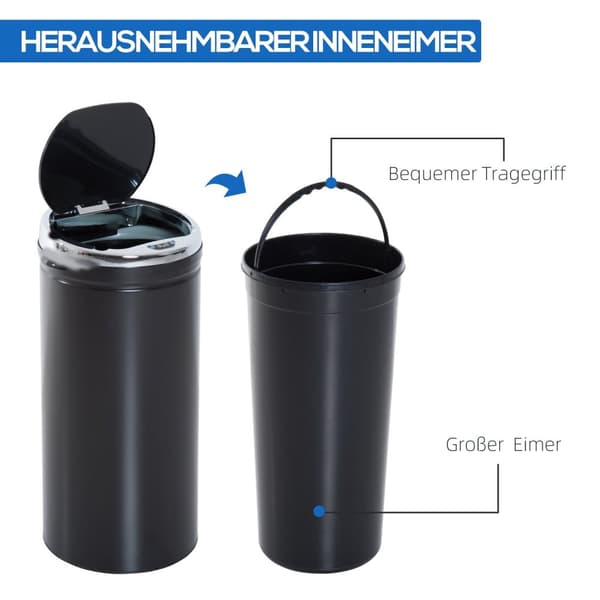 Rootz 42L Sensor Trash Can - Automatisk avfallsbink - Kökshink - Infraröd öppning - Rostfri - Ø30,5 x 68 cm