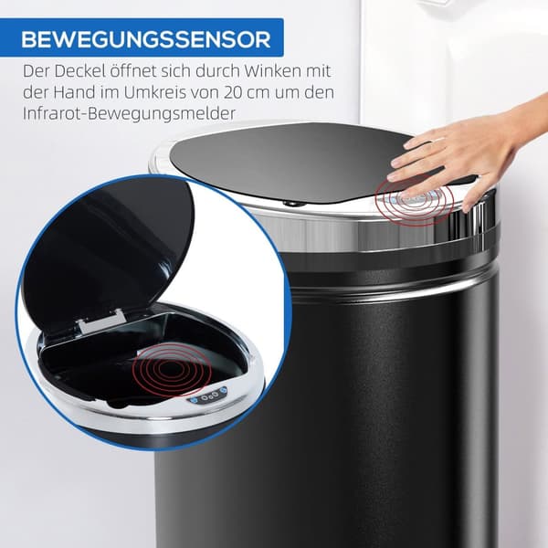 Rootz 42L Sensor Trash Can - Automatisk avfallsbink - Kökshink - Infraröd öppning - Rostfri - Ø30,5 x 68 cm