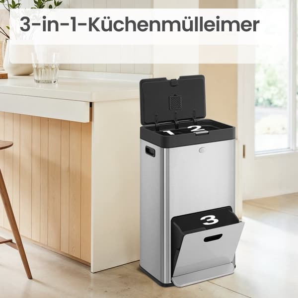 Køkken Prullen Bin - 3 rum - med pedal