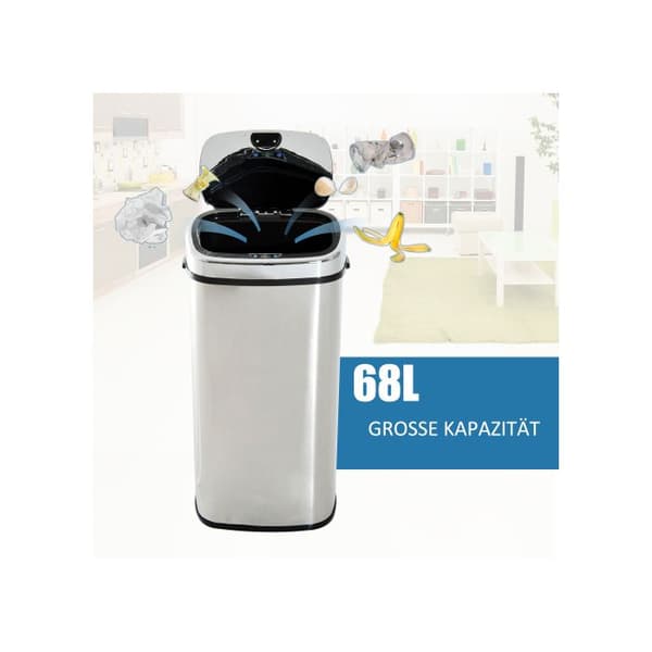 HOMCOM Automatisk soptunna med sensor, kök, rostfritt stål, silver, 68L