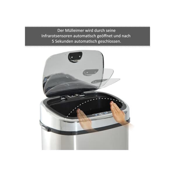 HOMCOM Automatisk soptunna med sensor, kök, rostfritt stål, silver, 68L