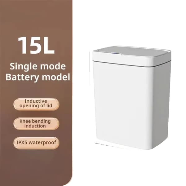 Smart papperskorg, 15L kapacitet, vattentålig design, induktiv öppning,Vit 15L