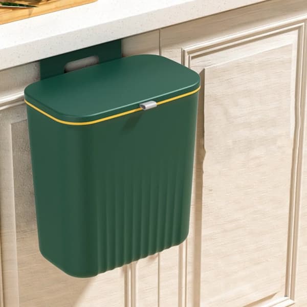 Plastskräpbehållare, 2,38 gallons kapacitet, design för upphängning på skåpdörr,Grön