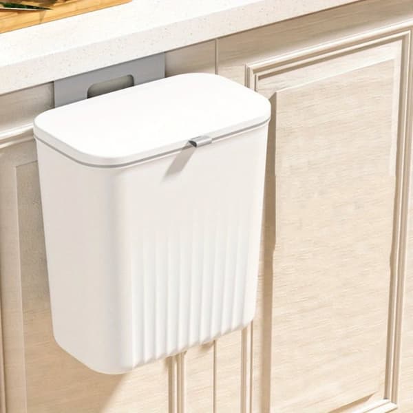 Plastaffaldsspand, 2,38 gallons kapacitet, design til ophæng på skabslåge,Hvid