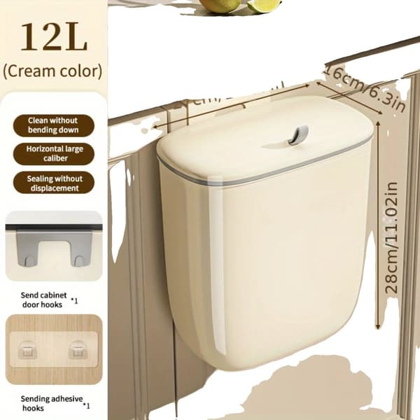 Køkkenaffaldsspand, Stor Kapacitet, Dørmonteret Design,12L3.2 Gallon