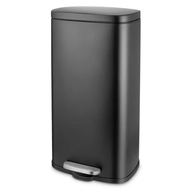 Stainless Steel Steg Soptunna, 30L Kapacitet, Mjuk Stängningsmekanism,svart