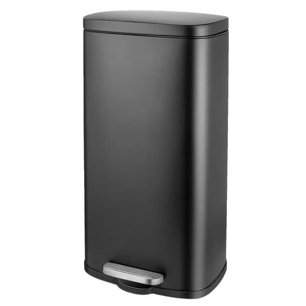 Stainless Steel Steg Soptunna, 30L Kapacitet, Mjuk Stängningsmekanism,svart