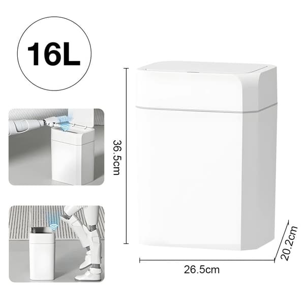 Smart Sensor Soptunna, Vattentålig IPX4, Tyst Drift,vit, 16L vit Batteri