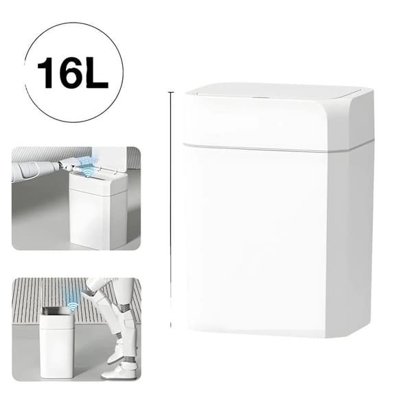 Smart Sensor Soptunna, Vattentålig IPX4, Tyst Drift,vit, 16L vit Batteri