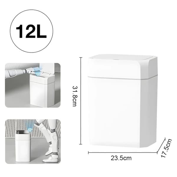 Smart Sensor Affaldsspand, Vandtæt IPX4, Stille Drift,12L hvidt batteri, hvidt