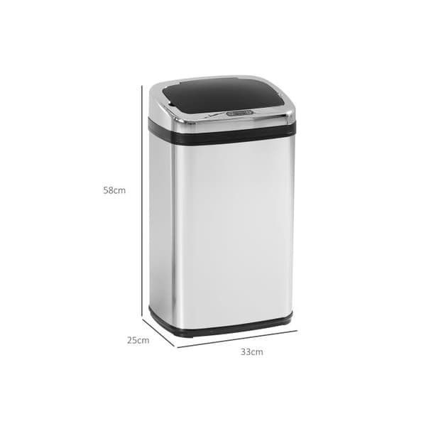 HOMCOM Automatisk soptunna 30L med infraröd sensor, fyrkantig, i rostfritt stål