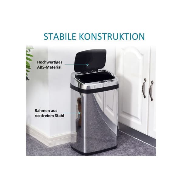 HOMCOM Automatisk soptunna 30L med infraröd sensor, fyrkantig, i rostfritt stål