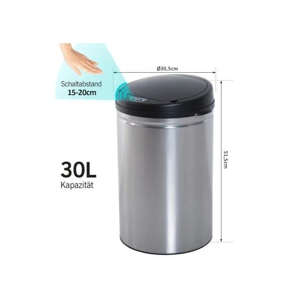 HOMCOM Automatisk IR Sensor Soptunnan, Rund, 30L, Valfri inre hink, rostfritt stål