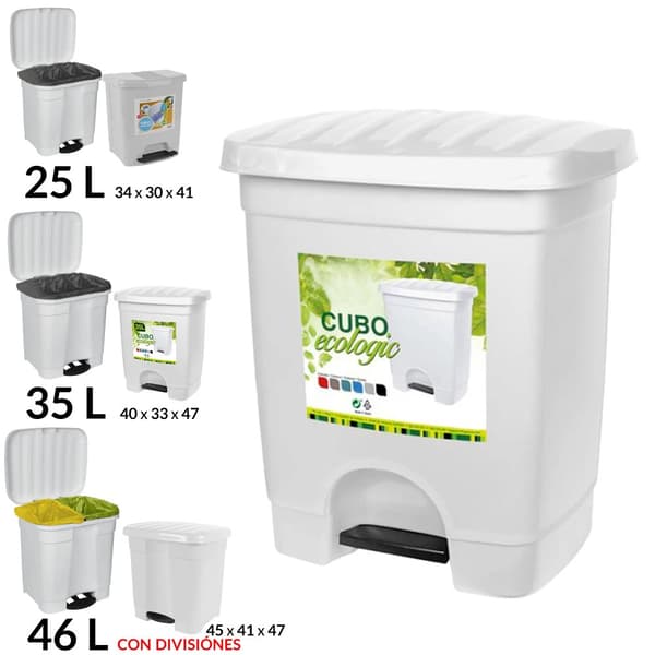 Skraldespand, Pedal Mulighed, Genbrugsmaterialer, Hvid, 46 liter (C/separator)