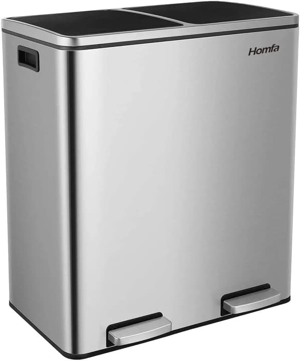 Dobbelt Rumskompartment Genbrugsaffaldsspand, 60L Kapacitet, Rustfrit Stål Finish,Sølv