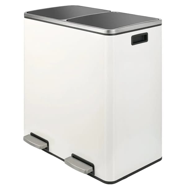 Dobbelt Rumskompartment Genbrugsaffaldsspand, 60L Kapacitet, Rustfrit Stål Finish,Hvid
