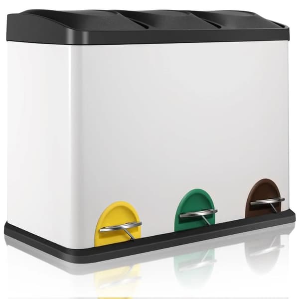 Skräpkorg, miljövänlig metallkonstruktion, tre fack,3x 15L (45L), VIT