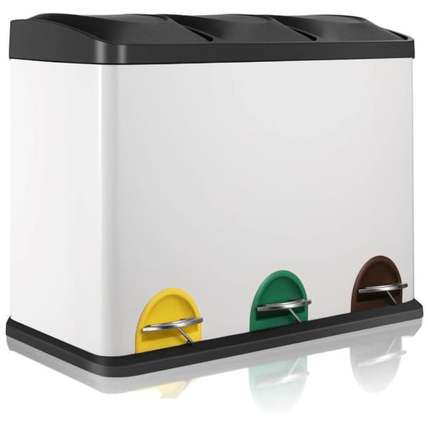 Skräpkorg, miljövänlig metallkonstruktion, tre fack,3x 15L (45L), VIT