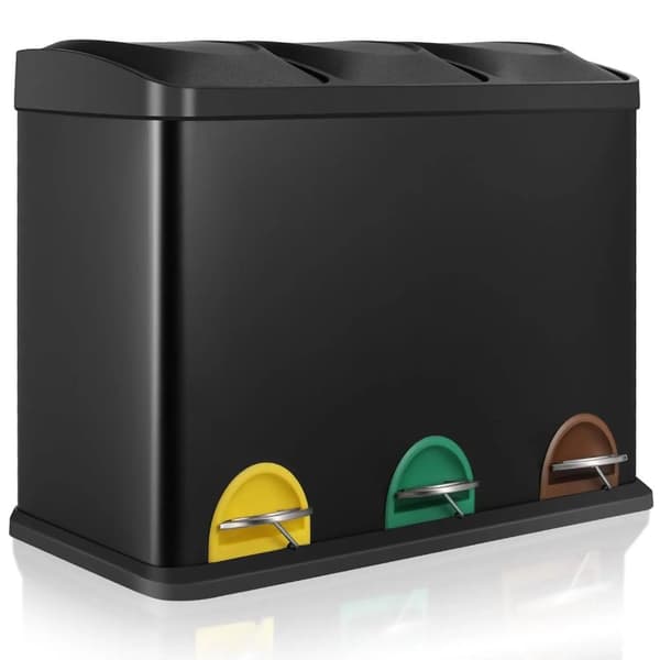Affaldsbeholder, Miljøvenlig Metal Konstruktions, Tre Rum,sort, 3x 15L (45L)