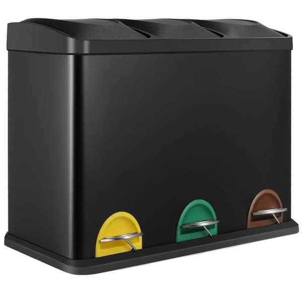 Affaldsbeholder, Miljøvenlig Metal Konstruktions, Tre Rum,sort, 3x 15L (45L)