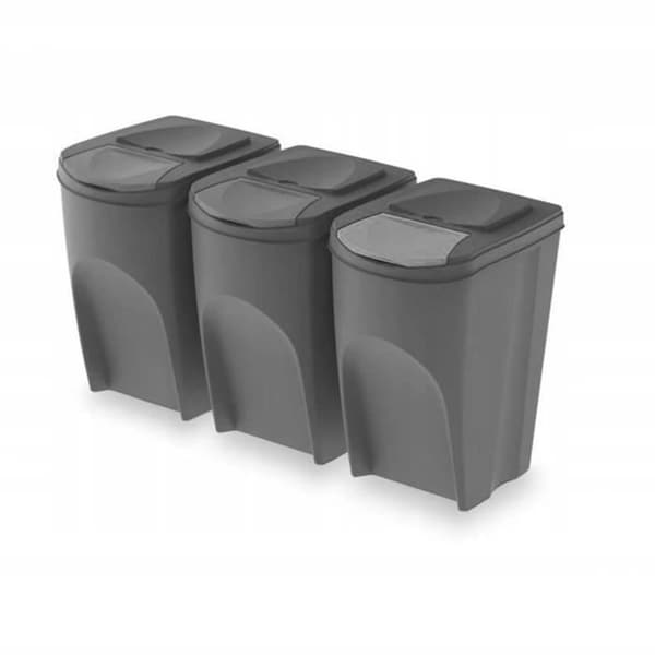 Set med sopkärl 3x35L grå Sortibox
